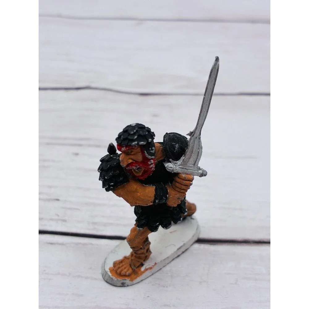 Vintage Painted Metal Barbarian Warrior Miniature Figure Sword Fantasy Tabletop